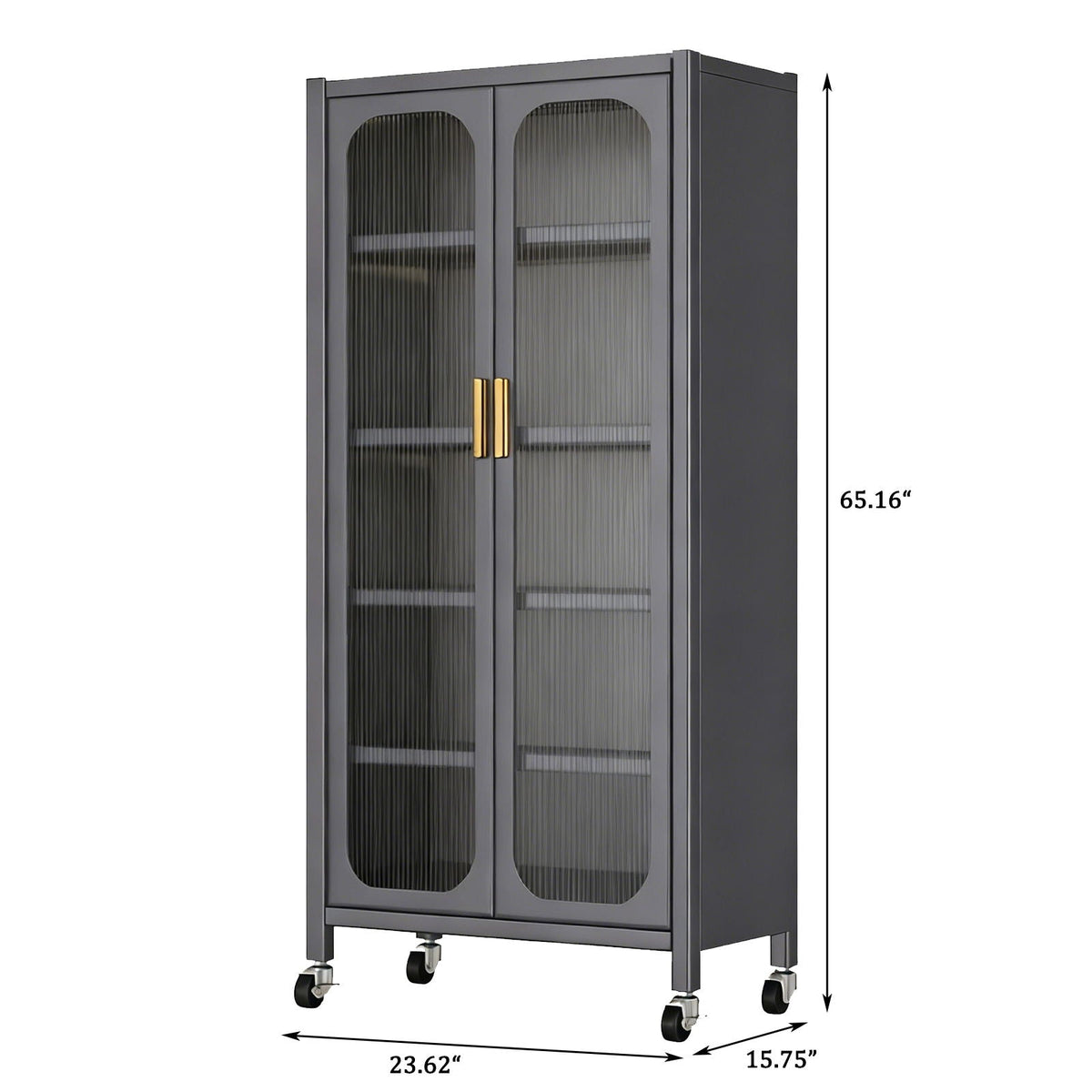 6-tier display cabinet with transparent ribbed doors, gray finish, adjustable shelves, casters by HouseOfZazla on Tampa Home & Garden Store