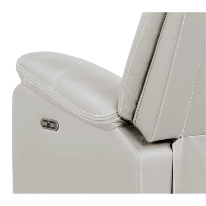 Challenger LED Power Recliner Chair in light gray leather with side control lever on Tampa Home & Garden Store