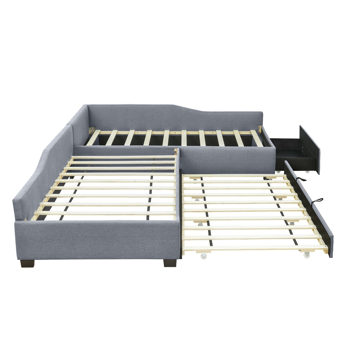 Upholstered double daybed with trundle and drawer in gray fabric HouseOfZazla on Tampa Home & Garden Store