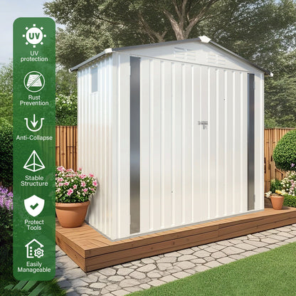 Garden tool shed metal storage shed with peaked roof white and gray lockable door HouseOfZazla on Tampa Home & Garden Store