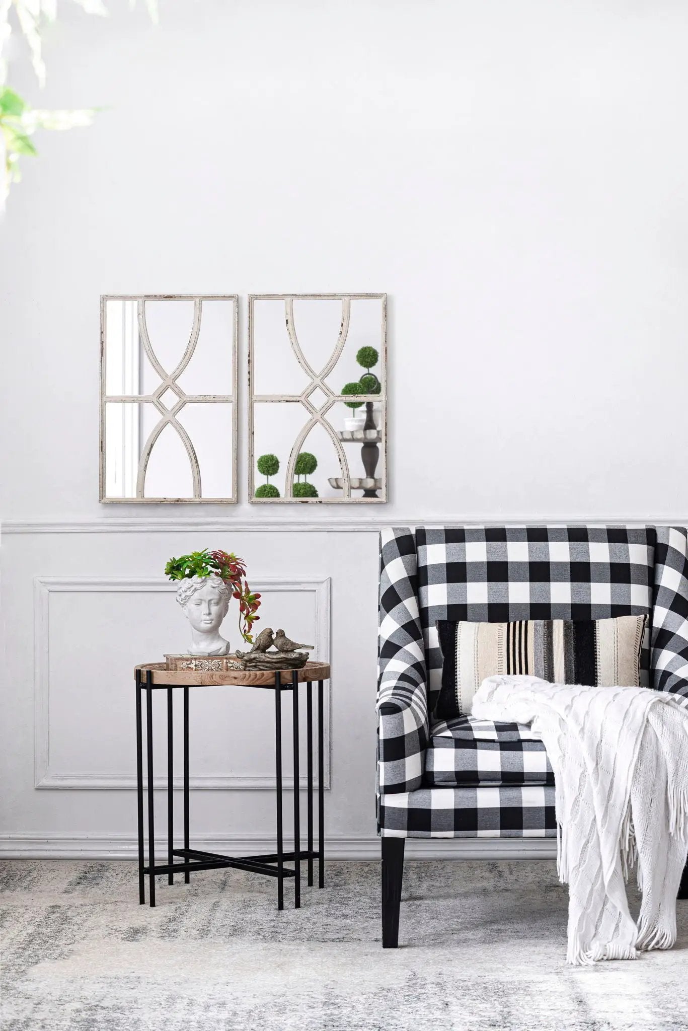 Rectangular wooden wall mirrors with distressed white antique frames, set of 2 on Tampa Home & Garden Store