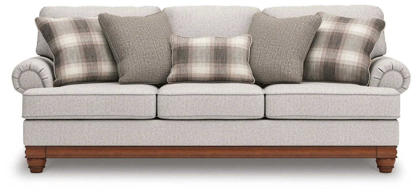 Clearbrooke sandstone sofa by Unique Piece Furniture with cushions on wood base on Tampa Home & Garden Store