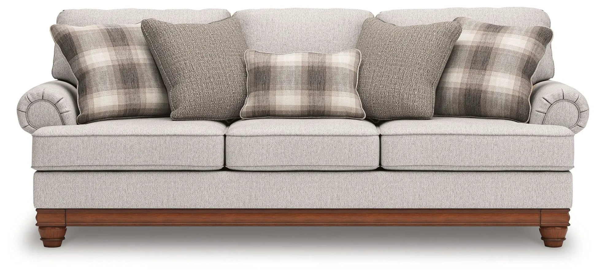 Clearbrooke sandstone sofa by Unique Piece Furniture with cushions on wood base on Tampa Home & Garden Store