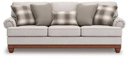Clearbrooke sandstone sofa by Unique Piece Furniture with cushions on wood base on Tampa Home & Garden Store
