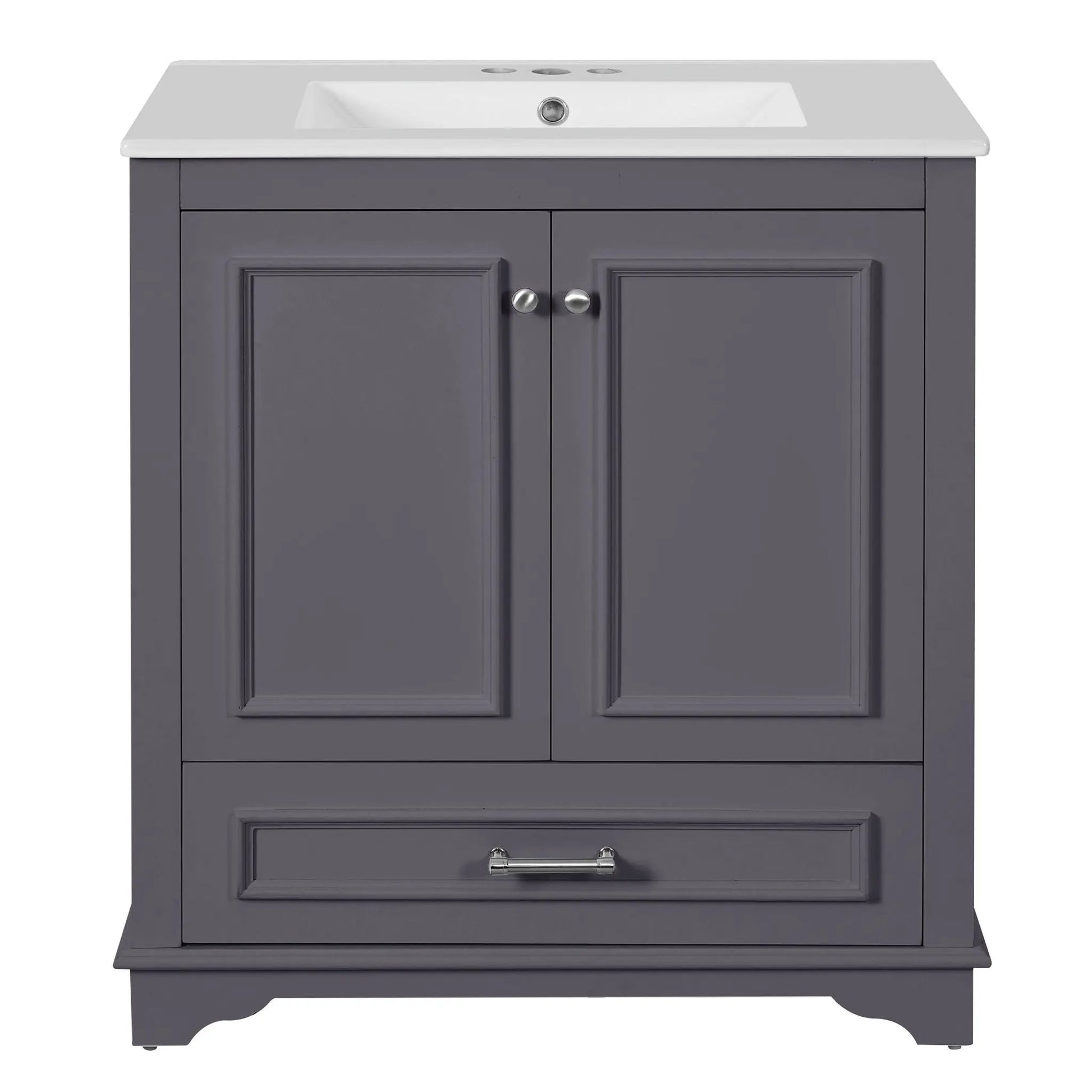 Bathroom vanity gray with white sink countertop, 2 doors and bottom drawer Unique Piece Furniture on Tampa Home & Garden Store
