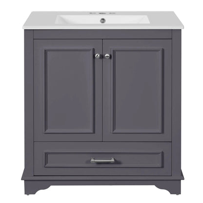 Bathroom vanity gray with white sink countertop, 2 doors and bottom drawer Unique Piece Furniture on Tampa Home & Garden Store