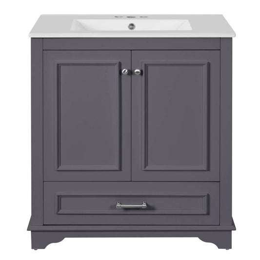 Bathroom vanity gray with white sink countertop, 2 doors and bottom drawer Unique Piece Furniture on Tampa Home & Garden Store