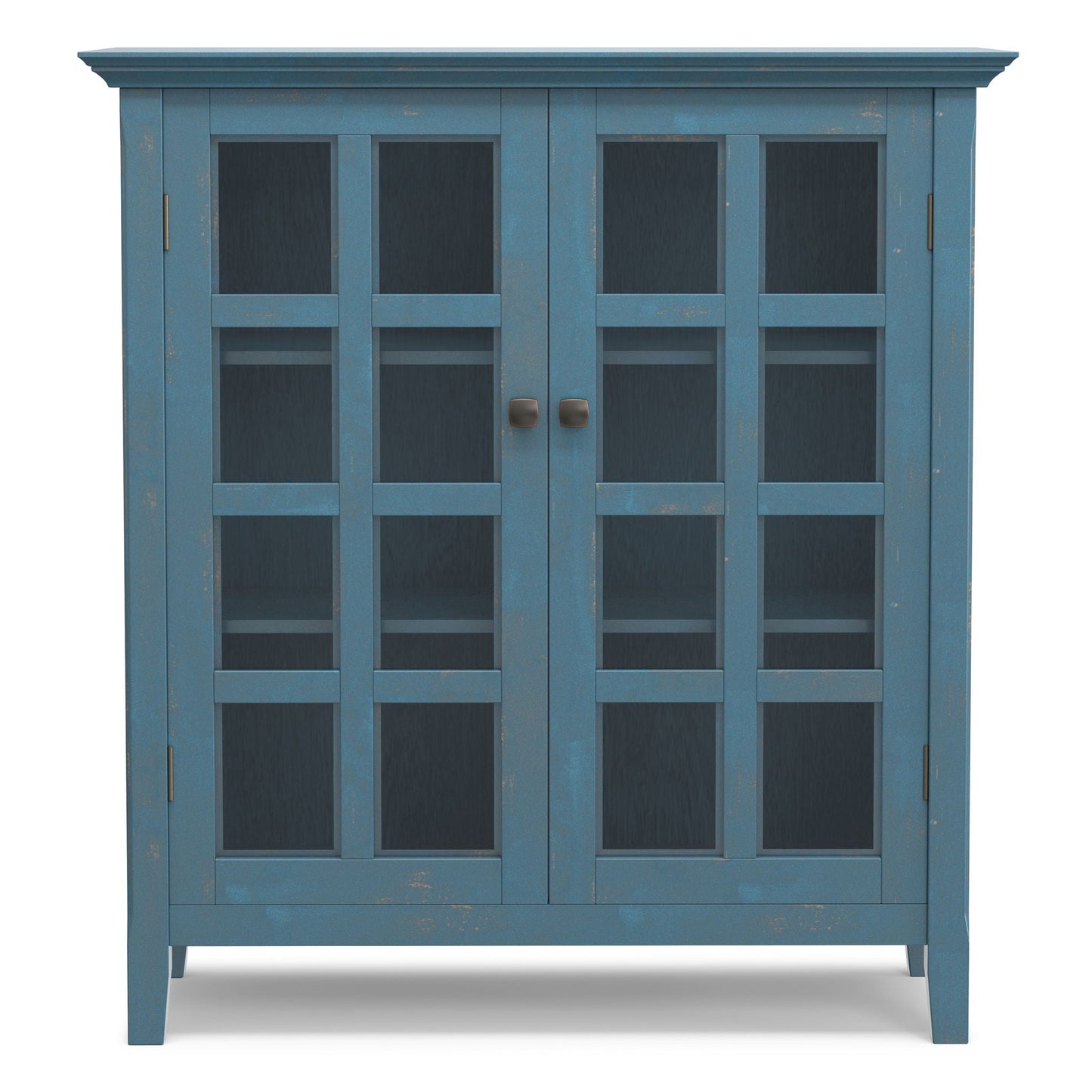 Acadian medium storage cabinet by HouseOfZazla with blue distressed finish and glass-panel doors on Tampa Home & Garden Store