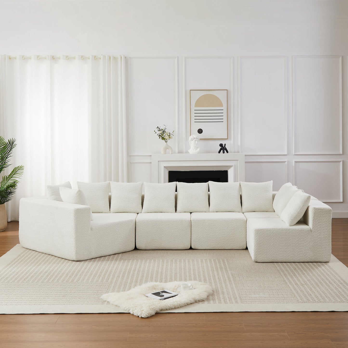 151.6-Inch Extra-Large L-Shaped Chenille Sectional Sofa in white, modular HouseOfZazla on Tampa Home & Garden Store