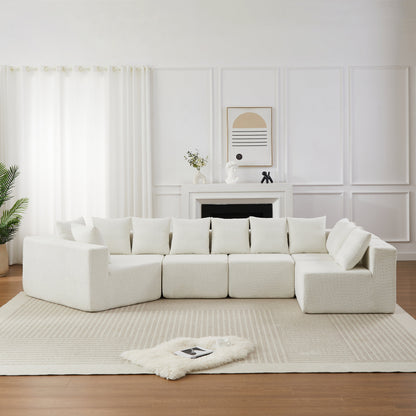 151.6-Inch Extra-Large L-Shaped Chenille Sectional Sofa in white, modular HouseOfZazla on Tampa Home & Garden Store