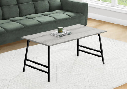 Coffee table rectangular modern with light gray wood top and black metal legs on Tampa Home & Garden Store