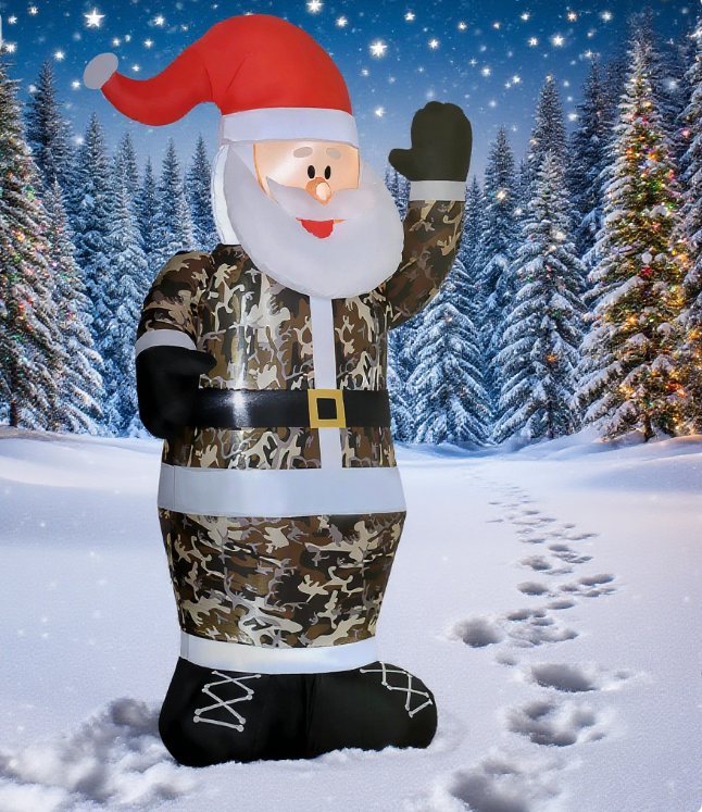 Christmas inflatable Santa Claus in camouflage suit, outdoor decor by HouseOfZazla on Tampa Home & Garden Store