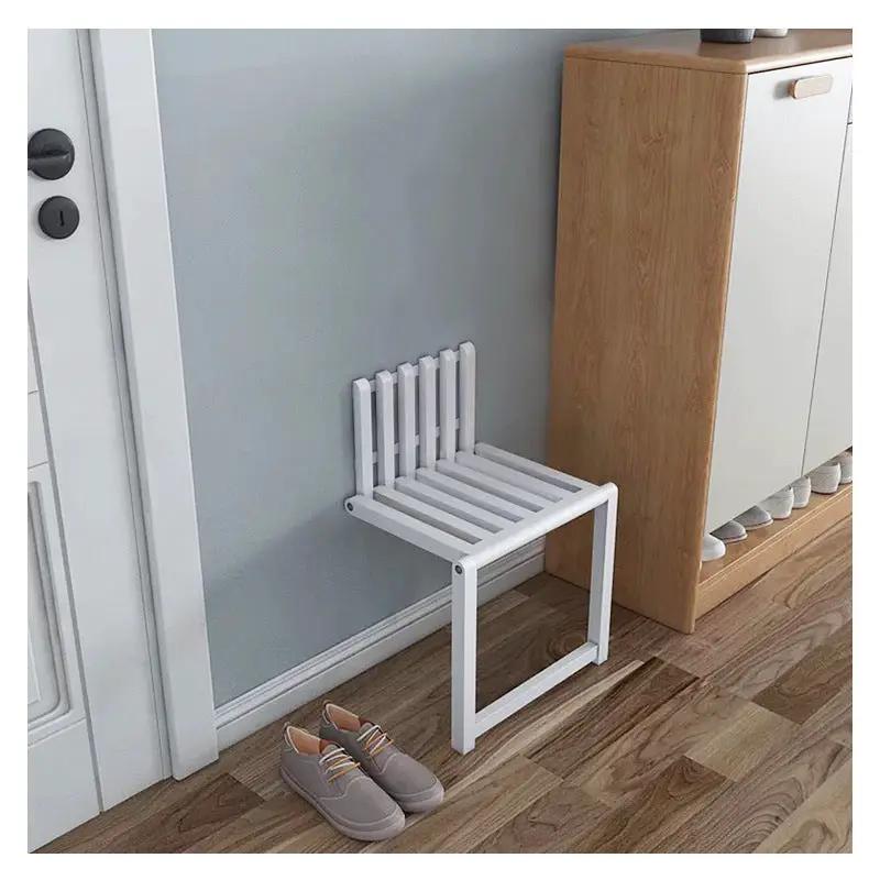 Wall-mounted folding chair, white wood with slatted seat for shoe changing, space-saving on Tampa Home & Garden Store