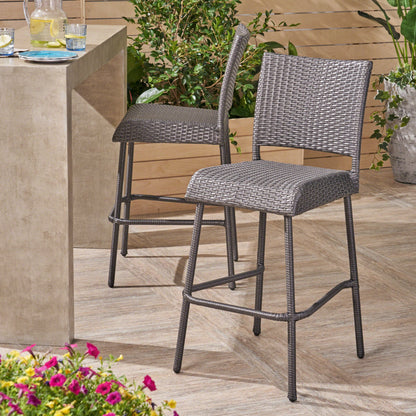 Set of Two 29 Inch PE Rattan Outdoor Barstools