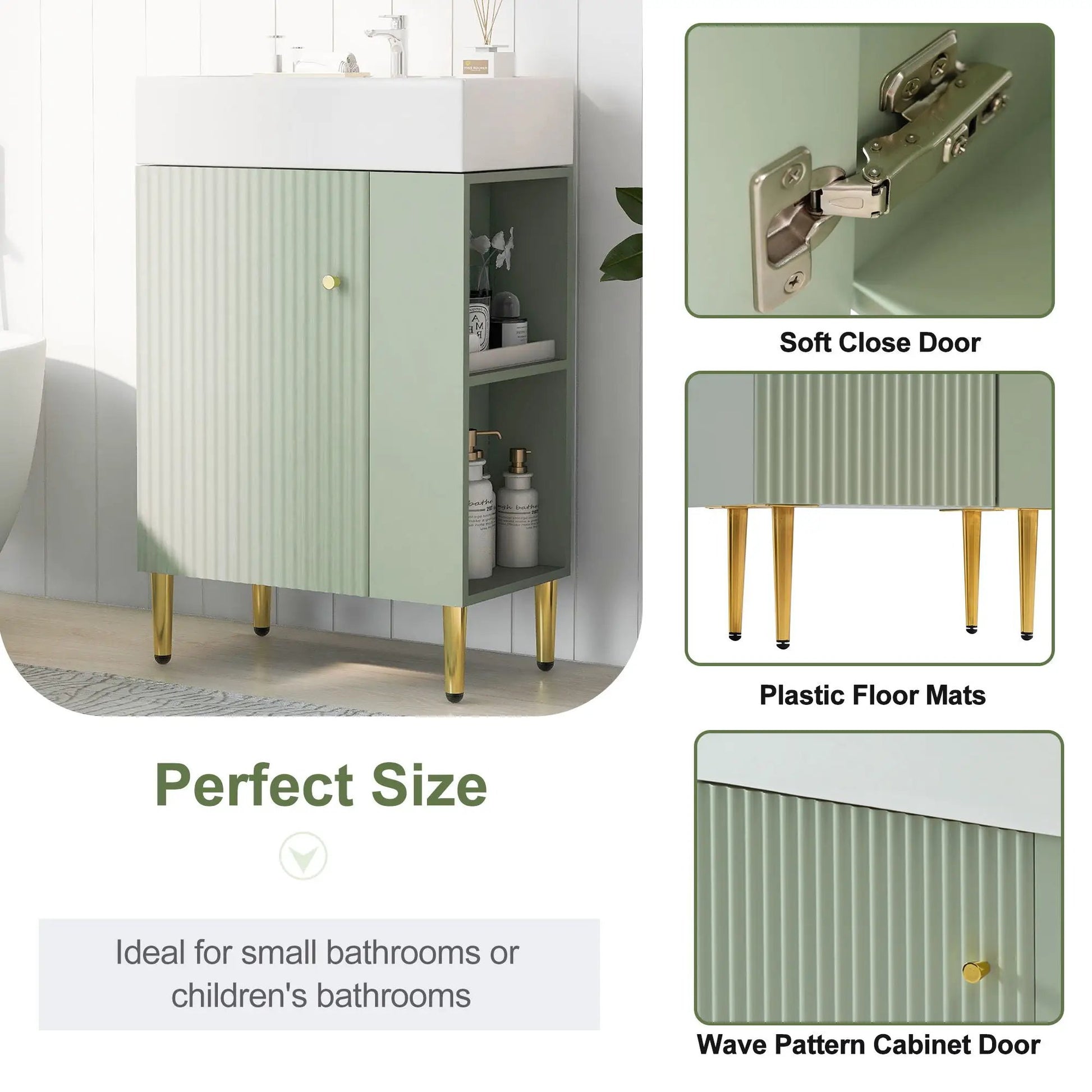 Bathroom vanity mint green with ribbed doors by Unique Piece Furniture and ceramic sink on Tampa Home & Garden Store