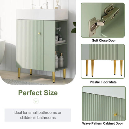 Bathroom vanity mint green with ribbed doors by Unique Piece Furniture and ceramic sink on Tampa Home & Garden Store