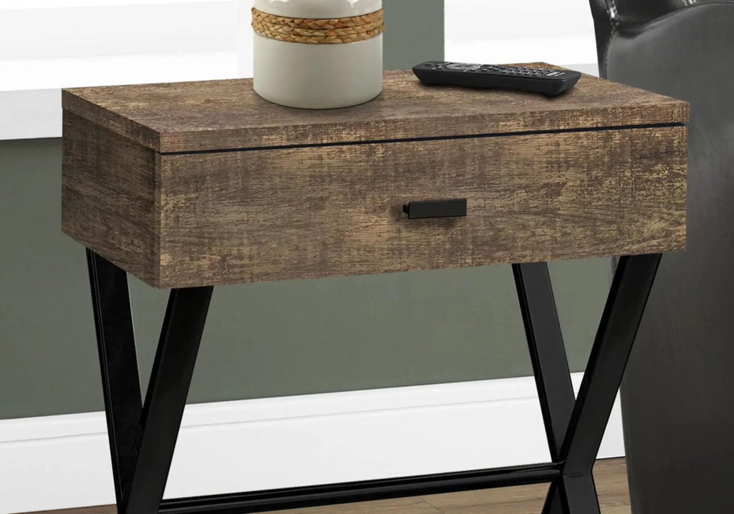 Accent Side X Table Storage Drawer Modern