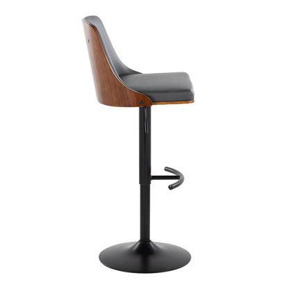 HouseOfZazla mid-century modern adjustable barstool with gray upholstery, wood shell, swivel on Tampa Home & Garden Store