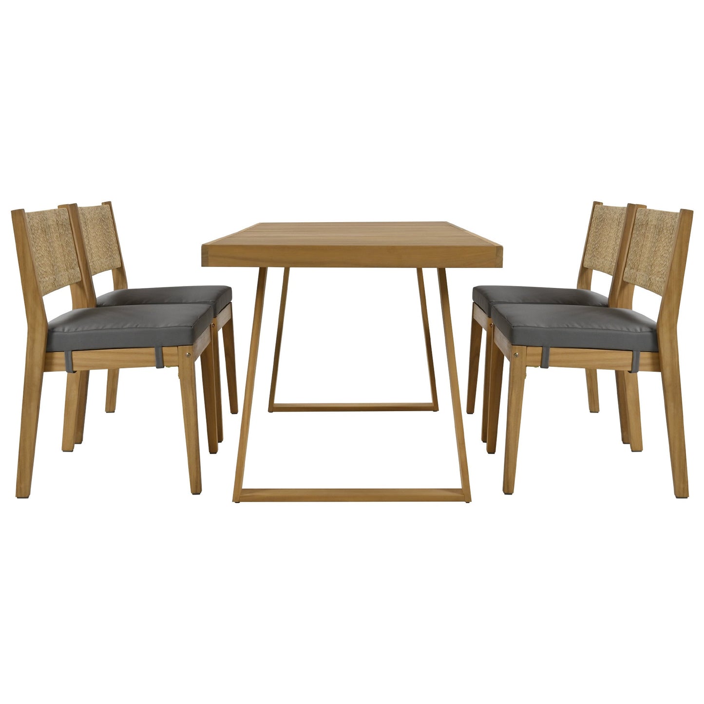 U_Style outdoor acacia dining table set with 4 chairs gray cushions by HouseOfZazla on Tampa Home & Garden Store
