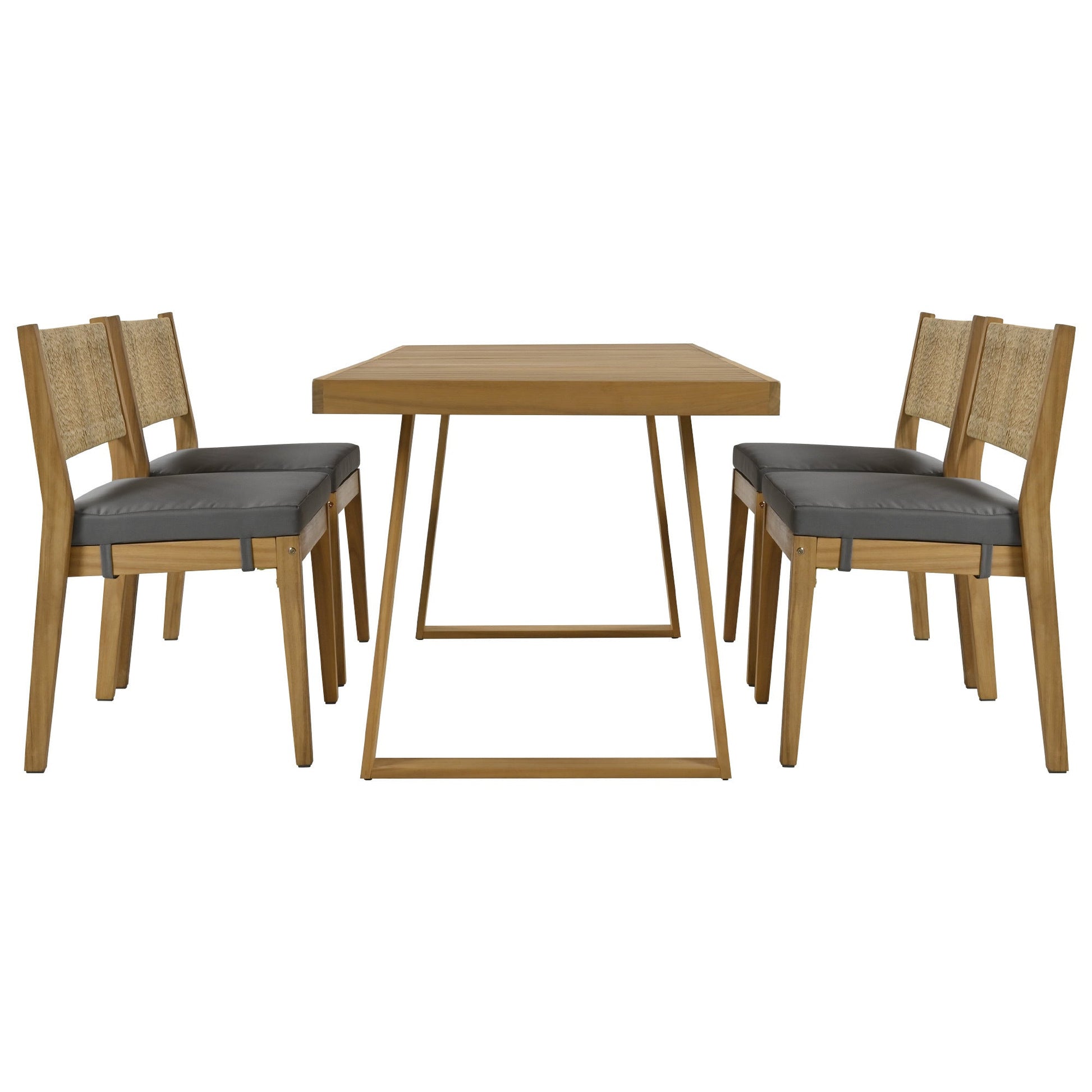 U_Style outdoor acacia dining table set with 4 chairs gray cushions by HouseOfZazla on Tampa Home & Garden Store