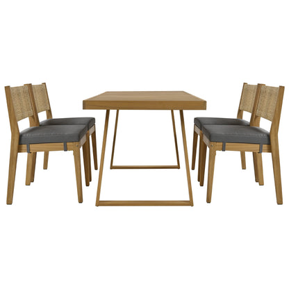 U_Style outdoor acacia dining table set with 4 chairs gray cushions by HouseOfZazla on Tampa Home & Garden Store