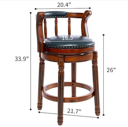 Wooden Bar Stool With a Cow Hide Swivel Seat Back