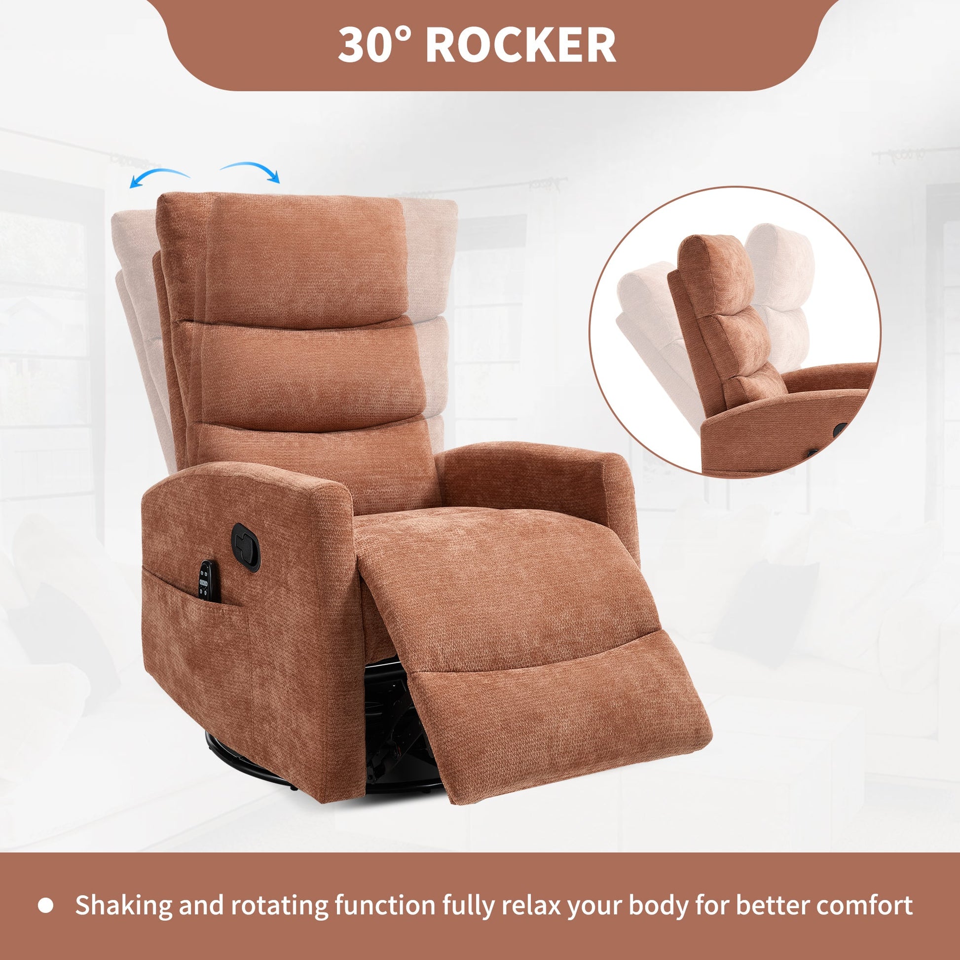 Heat Massage Manual Recliner Chair by HouseOfZazla with brown upholstery and extended footrest on Tampa Home & Garden Store