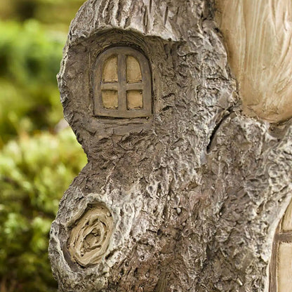 Polyresin garden ornament tree trunk sculpture with bark texture and small window on Tampa Home & Garden Store