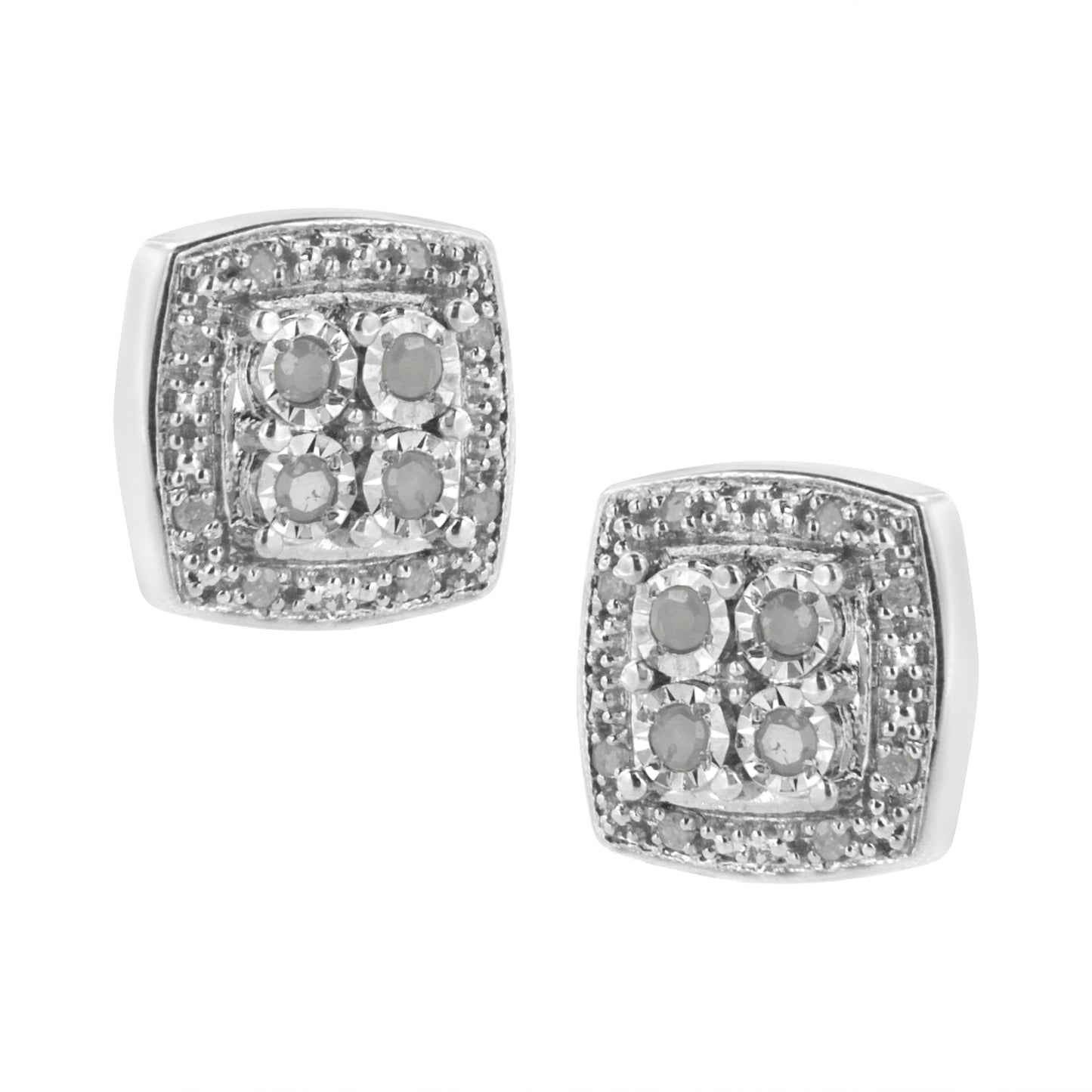 Square milgrain diamond stud earrings in 925 sterling silver, 1/4 cttw, I-J, I3 by Bids.com on Tampa Home & Garden Store