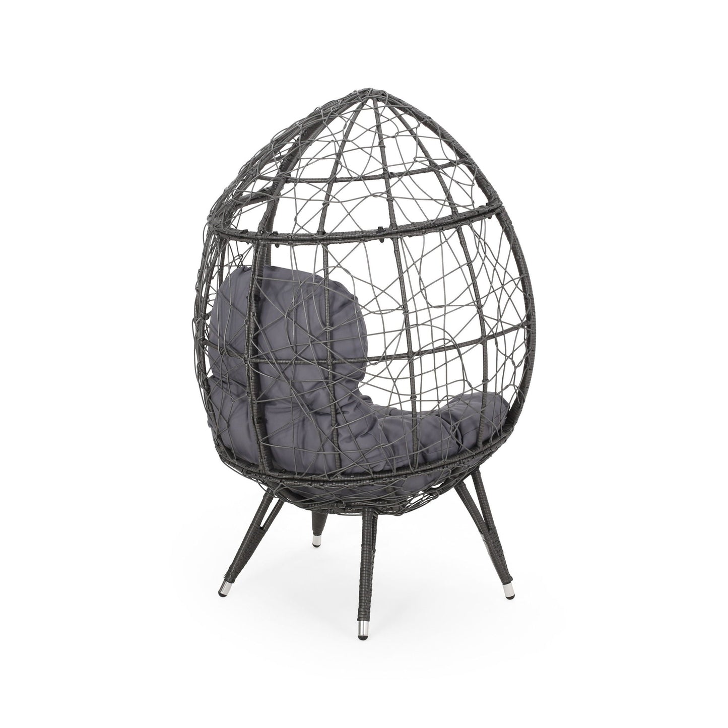 Cosmos Round Hammered Iron Teardrop Chair, black metal frame with cushion outdoor chair on Tampa Home & Garden Store