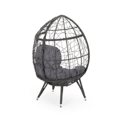 Cosmos Round Hammered Iron Teardrop Chair, black metal frame with cushion outdoor chair on Tampa Home & Garden Store