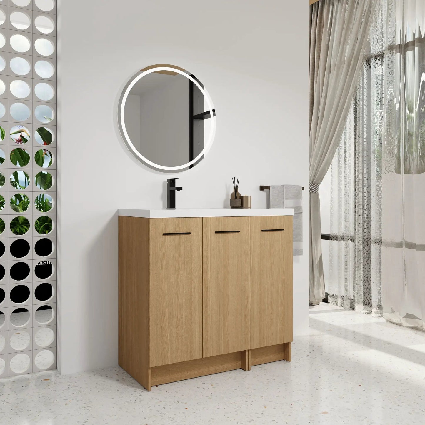 Wall Mounted Floating Vanity with Sink, 3 Doors