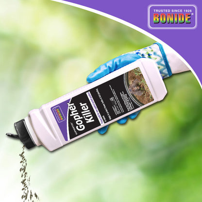 Bonide Gopher Killer liquid pesticide bottle, white plastic with black label Bonide on Tampa Home & Garden Store