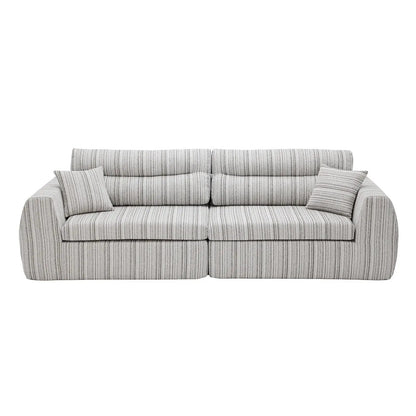 3 Seater sofa with striped gray upholstery and two matching throw pillows on Tampa Home & Garden Store