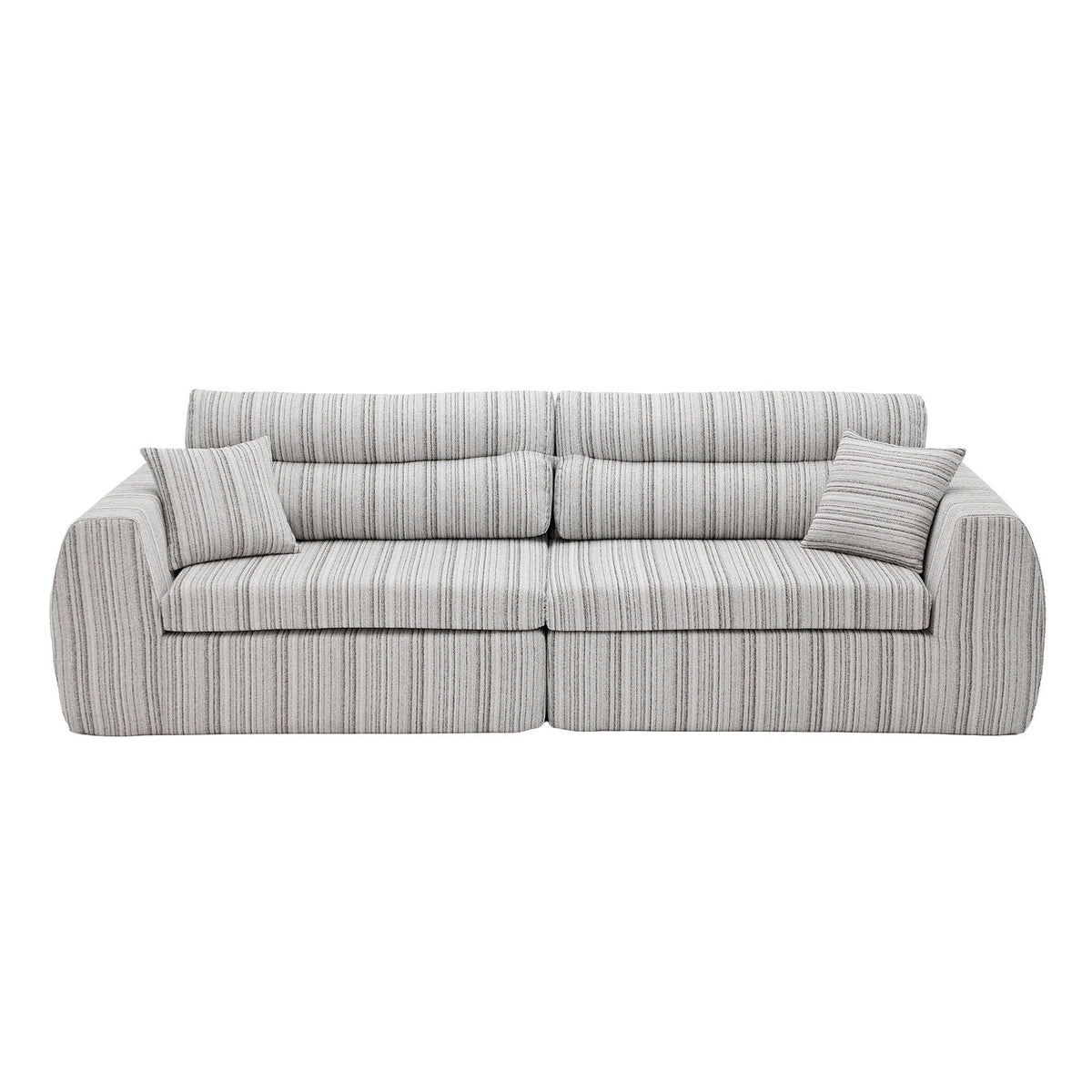 3 Seater Stationary Sofa striped beige-gray fabric with two throw pillows by HouseOfZazla on Tampa Home & Garden Store