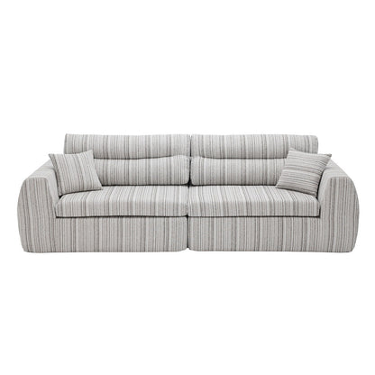 3 Seater Stationary Sofa striped beige-gray fabric with two throw pillows by HouseOfZazla on Tampa Home & Garden Store