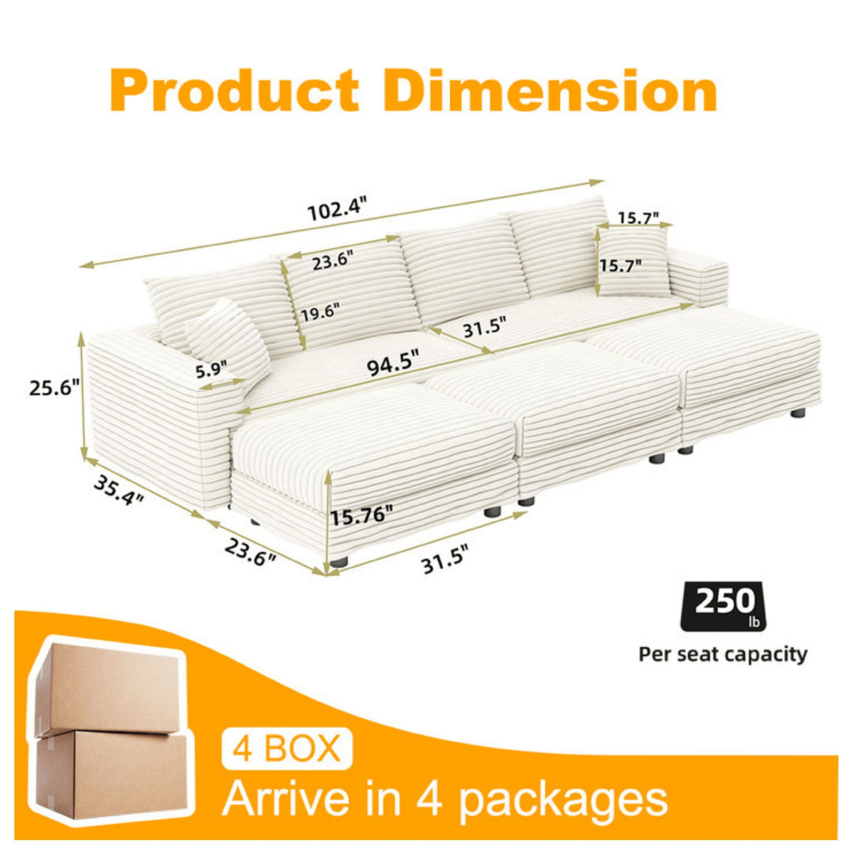 Deep Seat Sofa Bed With Ottoman and Soft Pillows