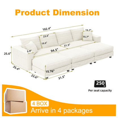 Deep Seat Sofa Bed With Ottoman and Soft Pillows