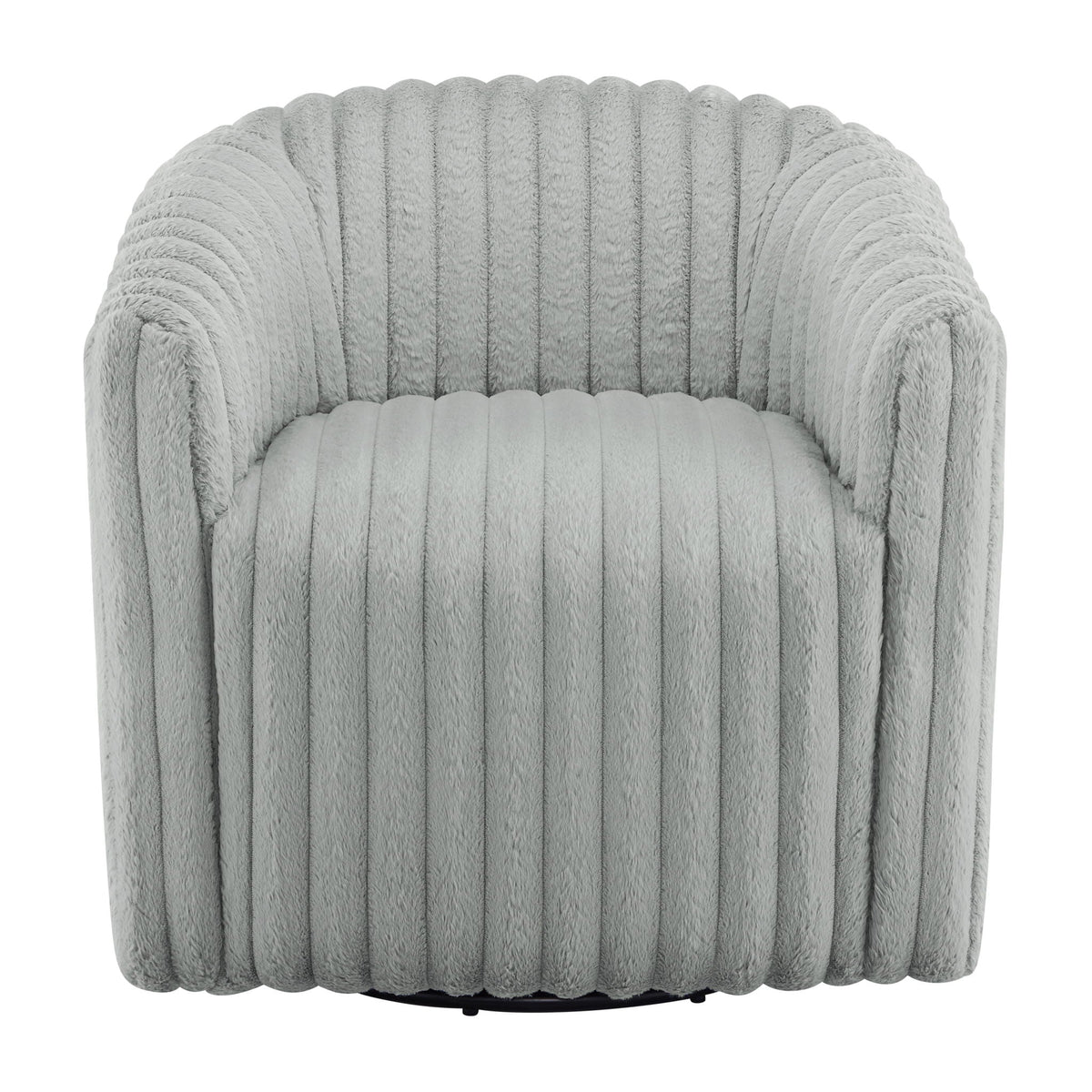 Gray barrel swivel chair with plush cord fabric and vertical tufting by HouseOfZazla on Tampa Home & Garden Store
