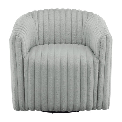 Gray barrel swivel chair with plush cord fabric and vertical tufting by HouseOfZazla on Tampa Home & Garden Store