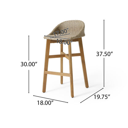 Beeson Outdoor Wicker and Acacia Barstool Set