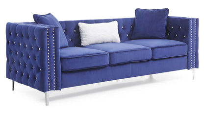 Paige sofa by HouseOfZazla, royal blue velvet 3-seat stationary sofa with tufted back on Tampa Home & Garden Store