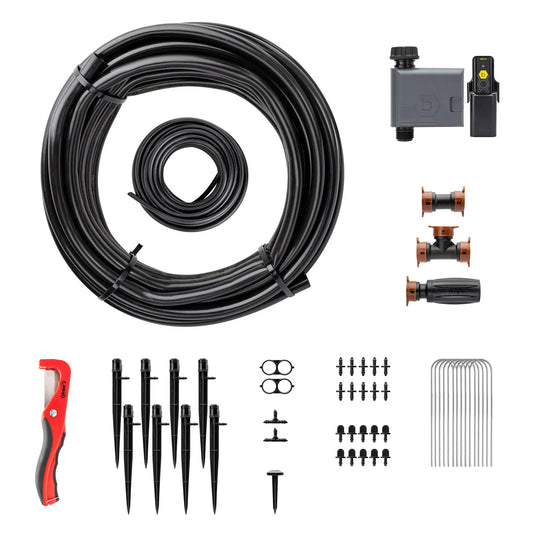 Orbit Irrigation Shrub & Flower Bed Drip Kit with B-hyve Gen 2 timer; black tubing, fittings on Tampa Home & Garden Store