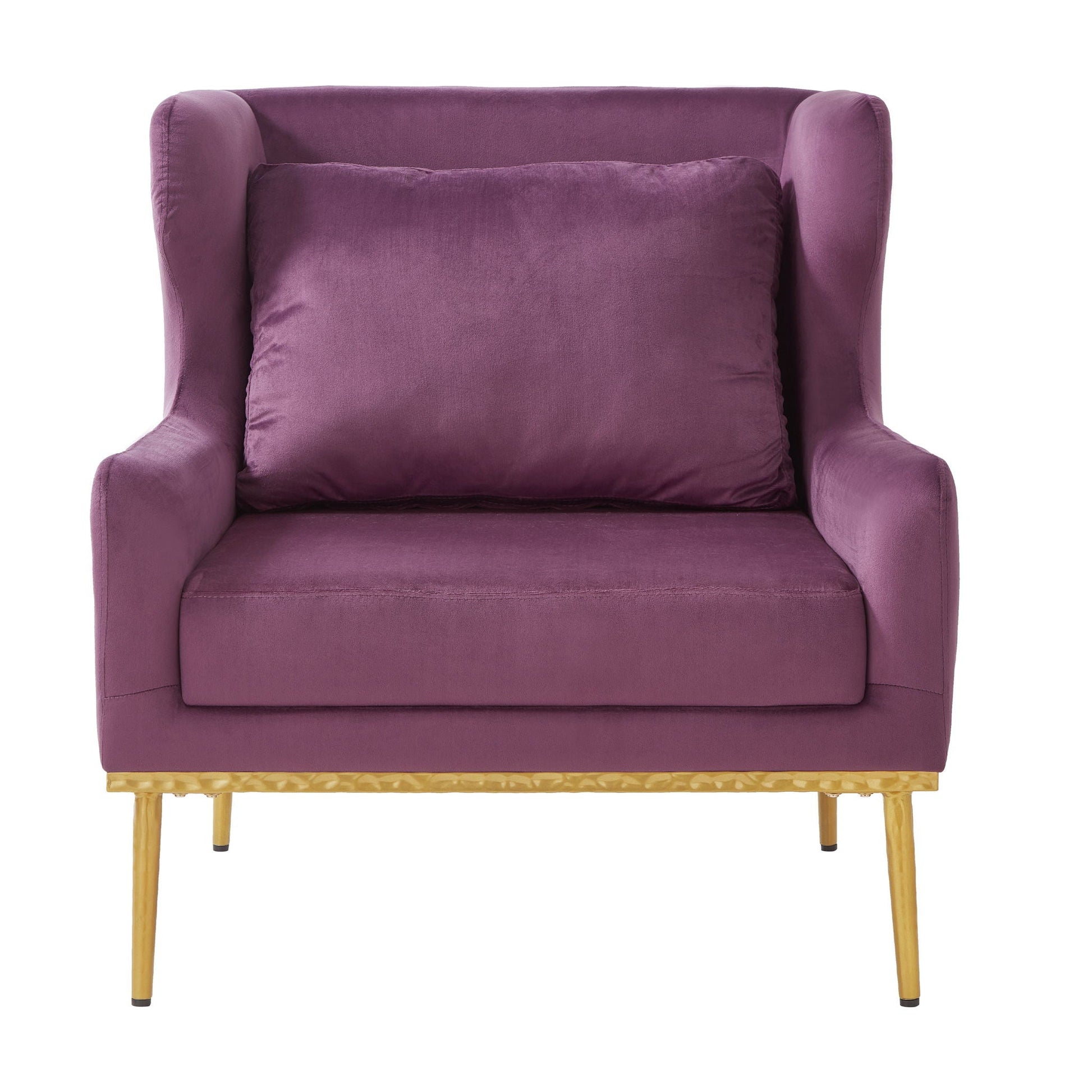 Elegant Curved Armrest Accent Armchair in purple velvet by HouseOfZazla with wood legs on Tampa Home & Garden Store
