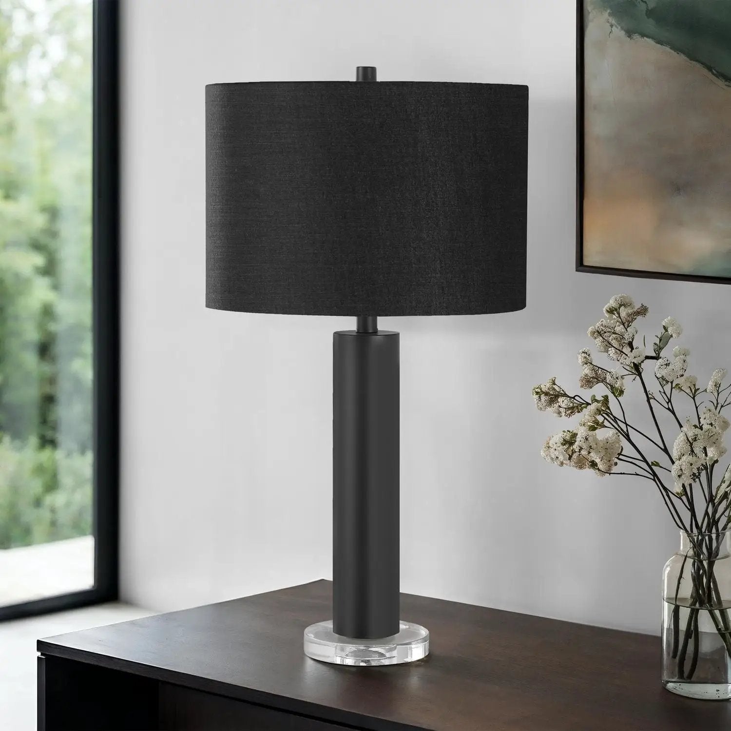 Table lamp with black fabric shade, matte stem, clear acrylic base by Unique Piece Furniture on Tampa Home & Garden Store