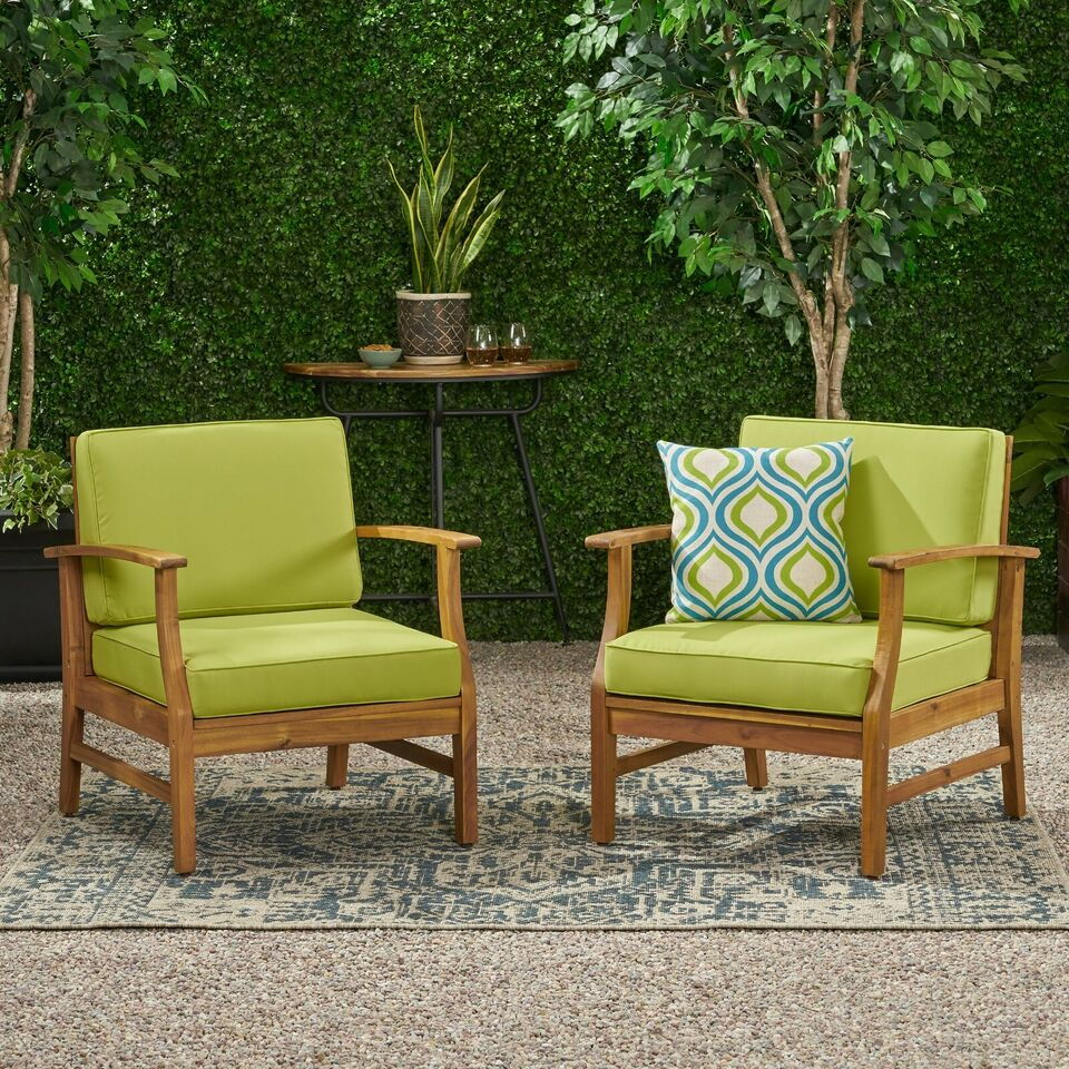 Perla Contemporary Club Chair with lime green water resistant cushions and wood frame, set of 2 on Tampa Home & Garden Store