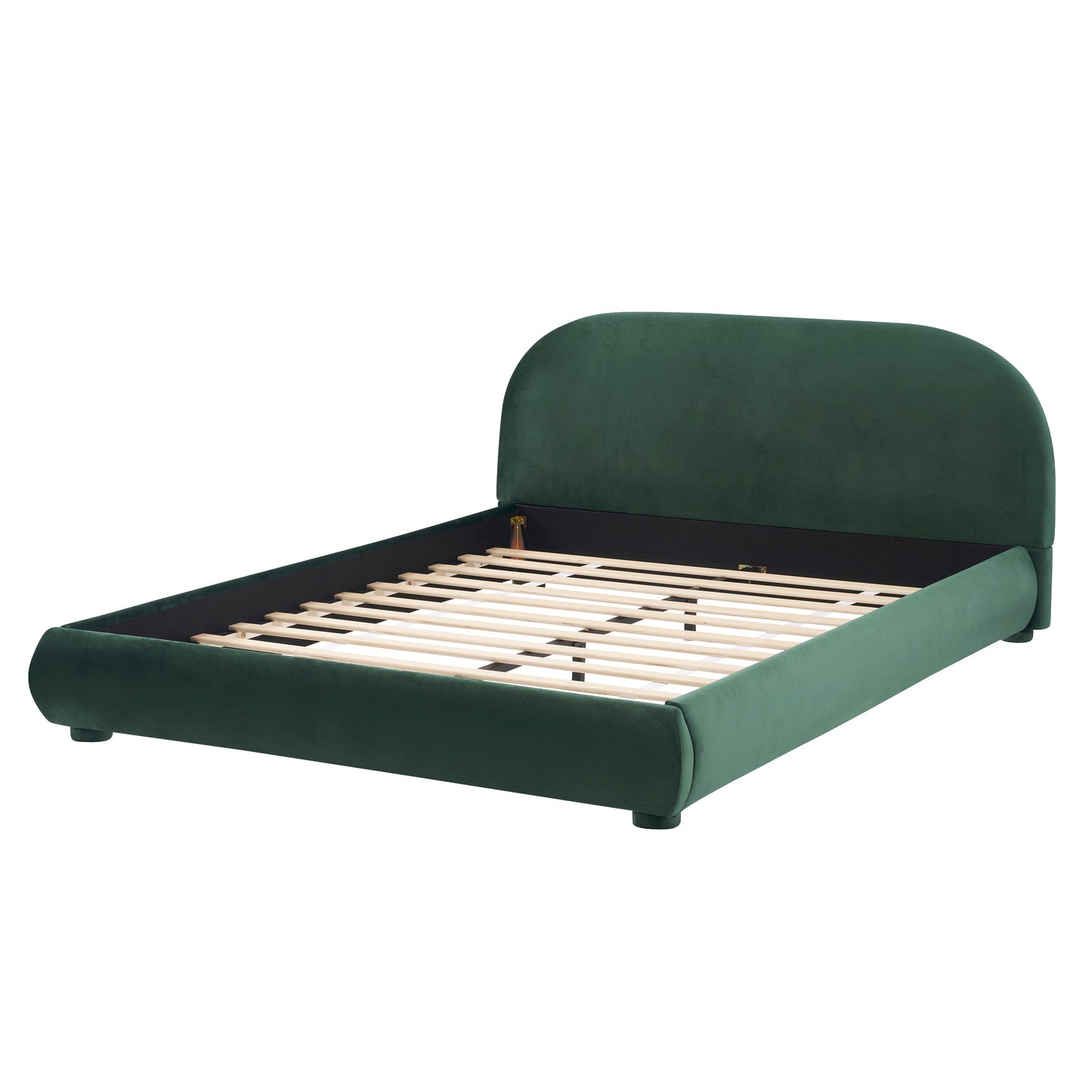 Dark Green Velvet Bed Frame and Curved Headboard