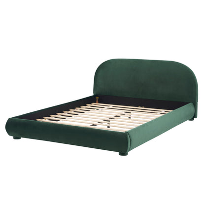 Dark Green Velvet Bed Frame and Curved Headboard