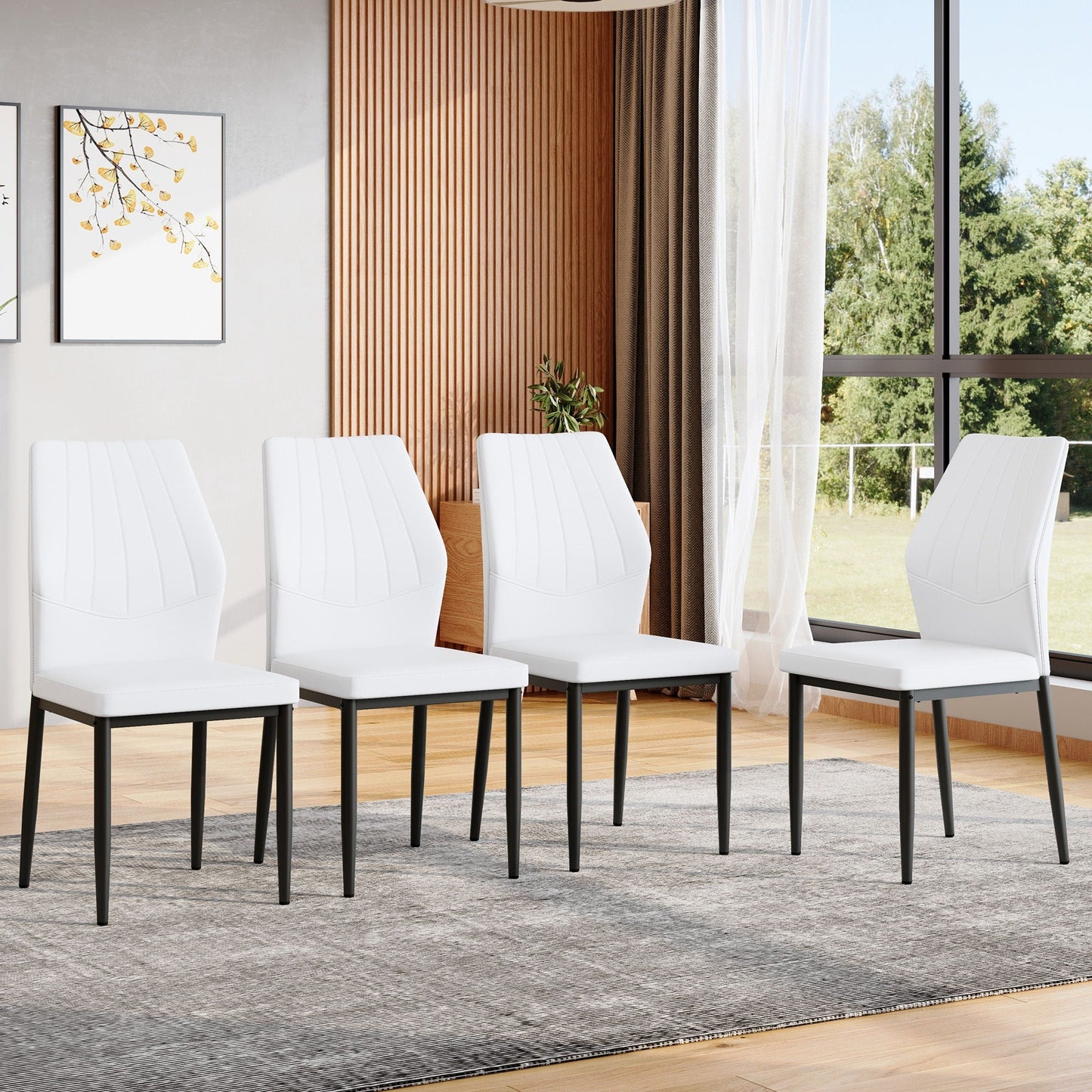 Dining chairs with shell pattern, white upholstery, black metal legs, HouseOfZazla set of 4 on Tampa Home & Garden Store
