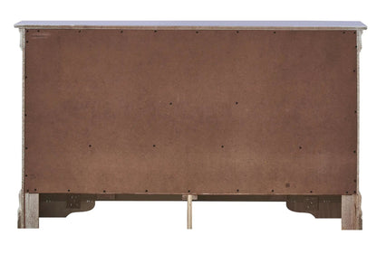Verona dresser back panel in brown plywood with exposed screws and visible legs beneath on Tampa Home & Garden Store